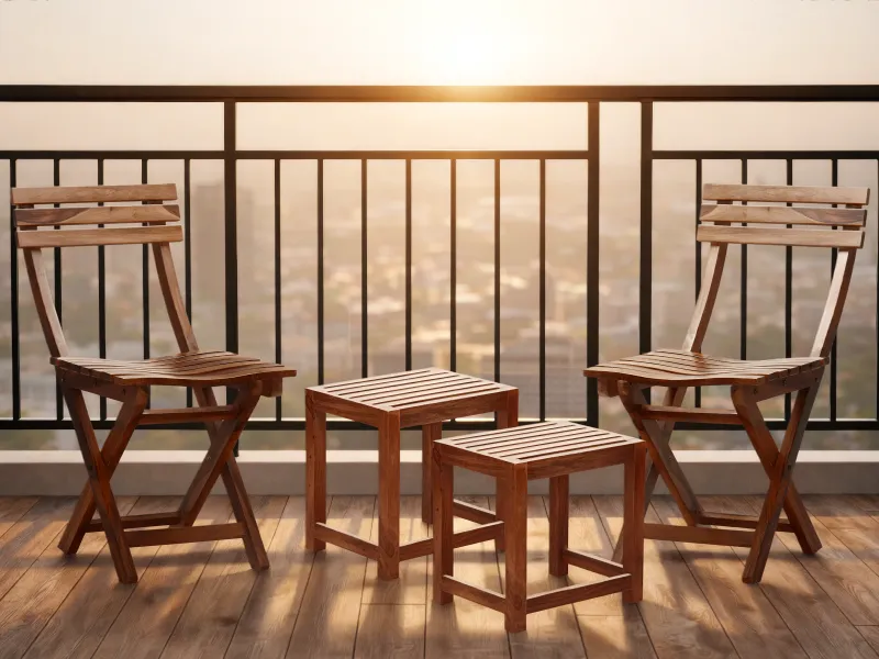 Nico Set of 2 Solid Wood Chairs and 2 Stools